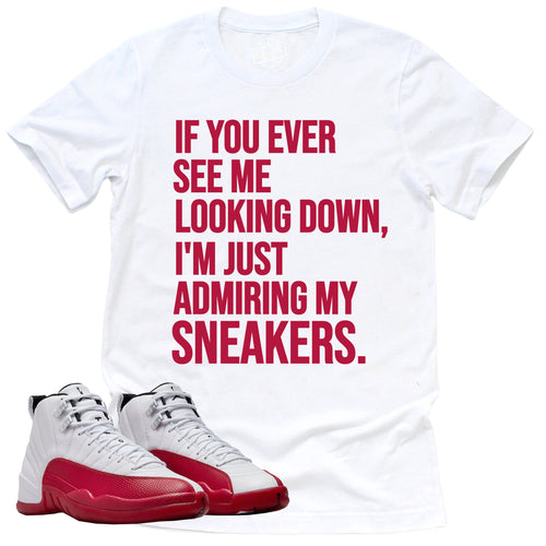 Admiring My Sneakers Shirt | Retro Air Jordan 12 Cherry Red Sneaker Match Tee