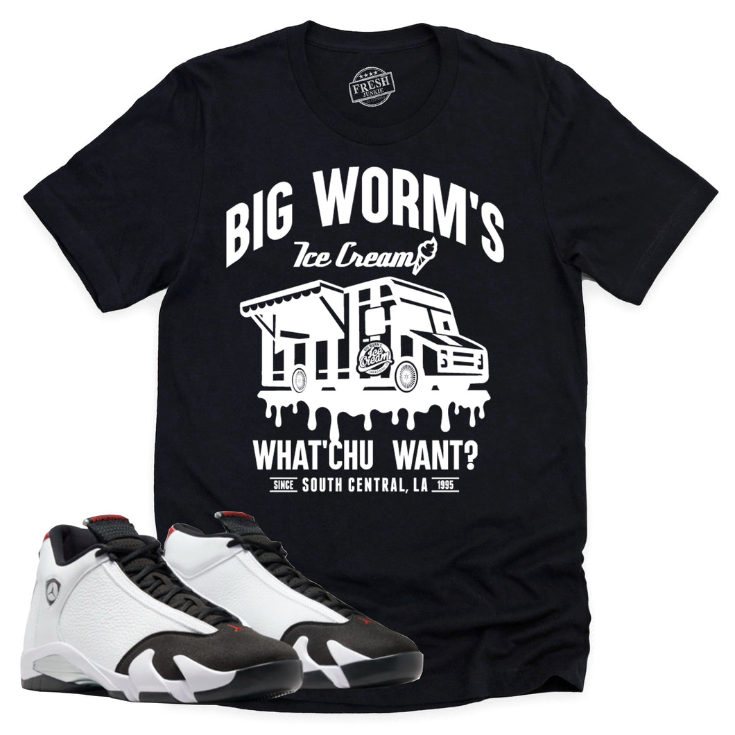 BW's Ice Cream Shop Shirt | Air Jordan 14 Black Toe Sneaker Match Tee