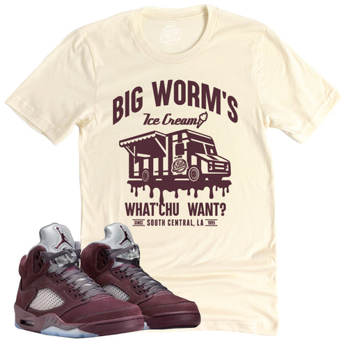 Big Worm's Ice Cream Shop Shirt | Air Jordan 5 Burgundy Sneaker Match Tee