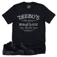 Load image into Gallery viewer, Deebo&#39;s Bike Shop Shirt | Retro Air Jordan 3 Black Cat Sneaker Match Tee