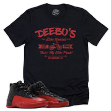 Load image into Gallery viewer, Deebo&#39;s Bike Shop Shirt | Retro Air Jordan 12 Flu Game Sneaker Match Tee