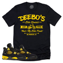 Load image into Gallery viewer, Deebo&#39;s Bike Shop Shirt | Retro Air Jordan 4 Thunder Sneaker Match Tee