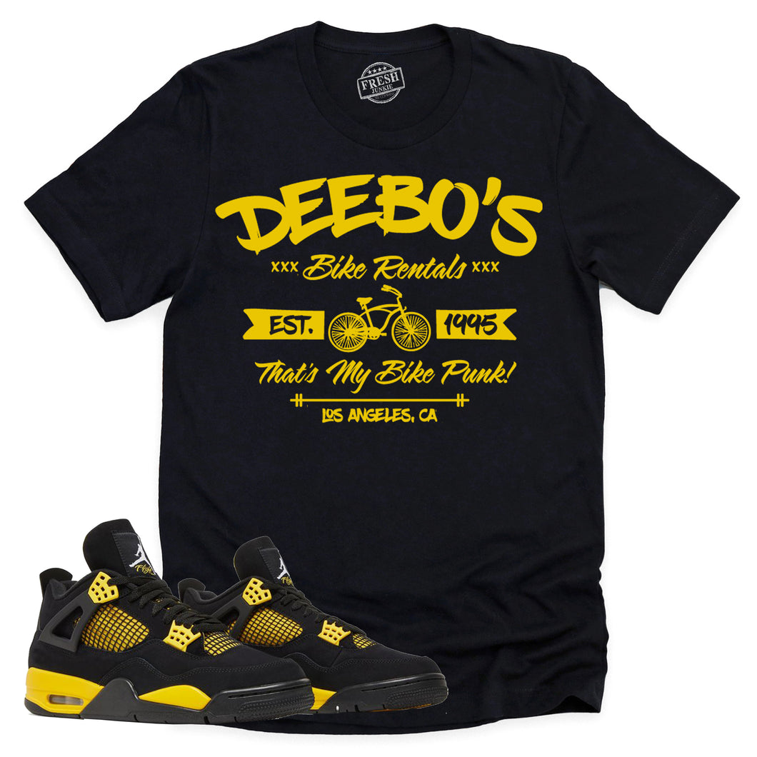 Deebo's Bike Shop Shirt | Retro Air Jordan 4 Thunder Sneaker Match Tee