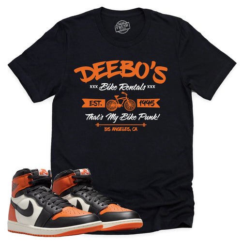 Deebo's Bike Shop Shirt | Retro Air Jordan 1 Shattered Backboard Sneaker Match Tee