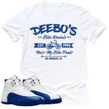 Load image into Gallery viewer, Deebo&#39;s Bike Shop Shirt | Retro Air Jordan 12 Game Royal Sneaker Match Tee