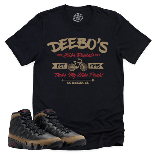 Deebo's Bike Shop Shirt | Retro Air Jordan 9 Olive Sneaker Match Tee