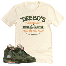 Load image into Gallery viewer, Deebo&#39;s Bike Shop Shirt | Air Jordan 5 Olive Sneaker Match Tee