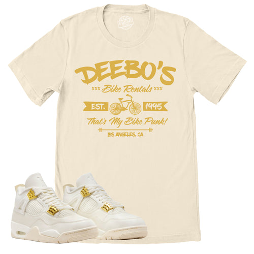 Deebo's Bike Shop Shirt | Retro Air Jordan 4 Sail Gold Sneaker Match Tee