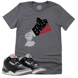 Dripping Sneaker Head Shirt | Retro Air Jordan 3 Black Cement Sneaker Match Tee