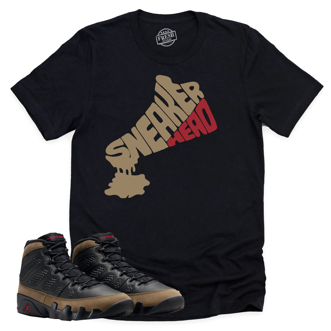 Dripping Sneakerhead Shirt | Retro Air Jordan 9 Olive Sneaker Match Tee