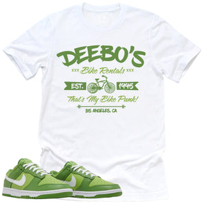 Deboo's Bike Shop Shirt | Retro Dunk Low Chlorophyll Sneaker Match Tee