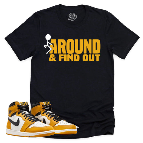 Find Out Shirt | Retro Air Jordan 1 Yellow Ochre Sneaker Match Tee