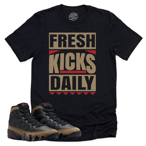 Fresh Kicks Daily Shirt | Retro Air Jordan 9 Olive Sneaker Match Tee