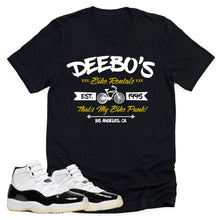 Load image into Gallery viewer, Deebo&#39;s Bike Shop Shirt | Retro Air Jordan 11 Gratitude Sneaker Match Tee