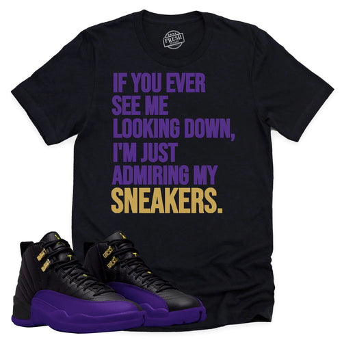 Admiring My Sneakers | Retro Air Jordan 12 Field Purple Sneaker Match Tee