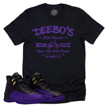 Load image into Gallery viewer, Deebo&#39;s Bike Shop | Retro Air Jordan 12 Field Purple Sneaker Match Tee