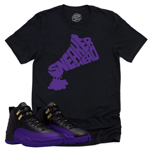 Dripping Sneakerhead | Retro Air Jordan 12 Field Purple Sneaker Match Tee