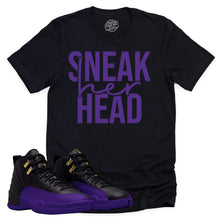 Load image into Gallery viewer, SneakHER Head | Retro Air Jordan 12 Field Purple Sneaker Match Tee