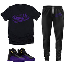 Load image into Gallery viewer, Stay Humble Hustle Hard | Retro Air Jordan 12 Field Purple Sneaker Match Tee &amp; Jogger Set