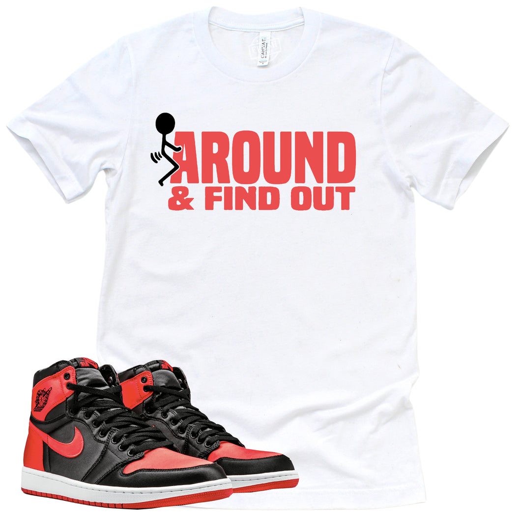 Find Out Shirt | Retro Air Jordan 1 Satin Bred Sneaker Match Tee