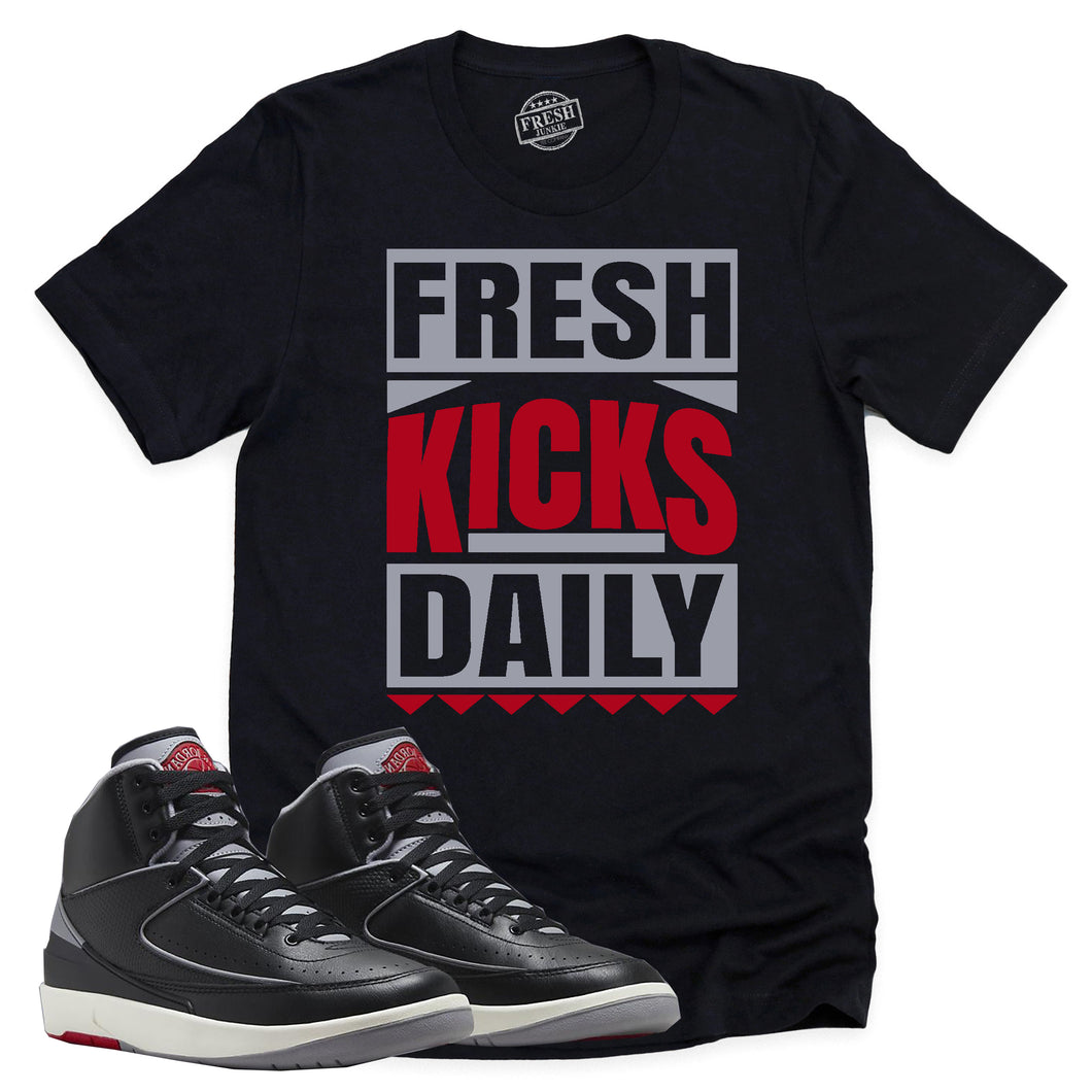 Fresh Kicks Daily Shirt | Retro Air Jordan 2 Black Cement Sneaker Match Tee