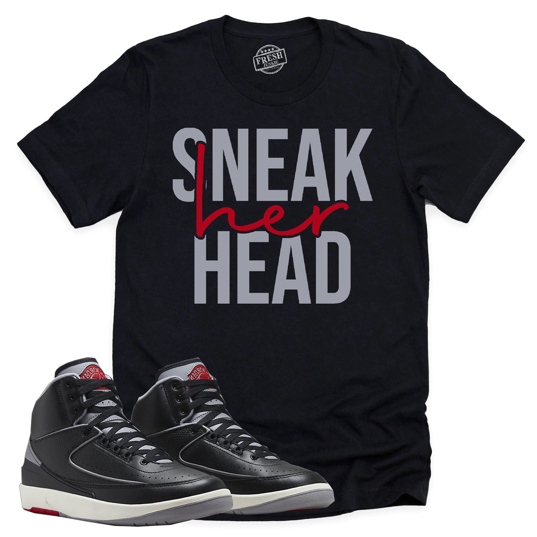 SneakHER Head Shirt | Retro Air Jordan 2 Black Cement Sneaker Match Tee