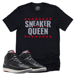 Sneaker Queen Shirt | Retro Air Jordan 2 Black Cement Sneaker Match Tee