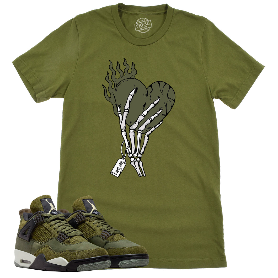 Cost Your Soul Shirt | Retro Air Jordan 4 Craft Olive Sneaker Match Tee