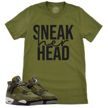 Load image into Gallery viewer, SneakHER Head Shirt | Retro Air Jordan 4 Craft Olive Sneaker Match Tee