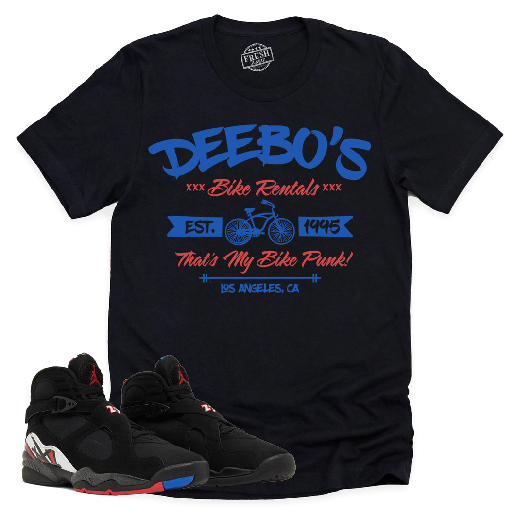 Deebo's Bike Shop Shirt | Air Jordan 8 Playoffs Sneaker Match Tee