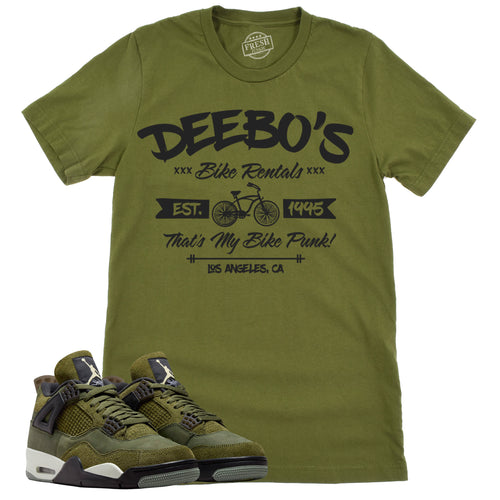 Deebo's Bike Shop Shirt | Retro Air Jordan 4 Craft Olive Sneaker Match Tee