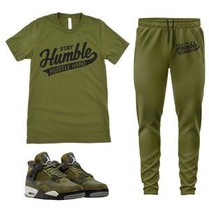 Stay Humble Hustle Hard | Retro Air Jordan 4 Craft Olive Sneaker Match Tee & Jogger Set