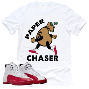 Paper Chaser Shirt | Retro Air Jordan 12 Cherry Red Sneaker Match Tee