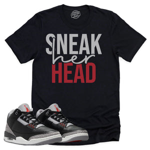 SneakHER Head Shirt | Retro Air Jordan 3 Black Cement Sneaker Match Tee