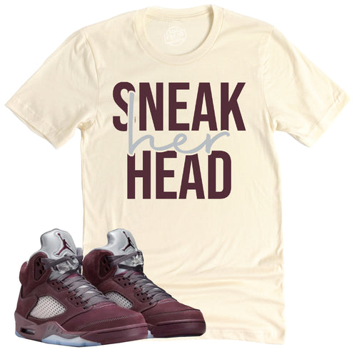 SneakHER Head Shirt | Air Jordan 5 Burgundy Sneaker Match Tee