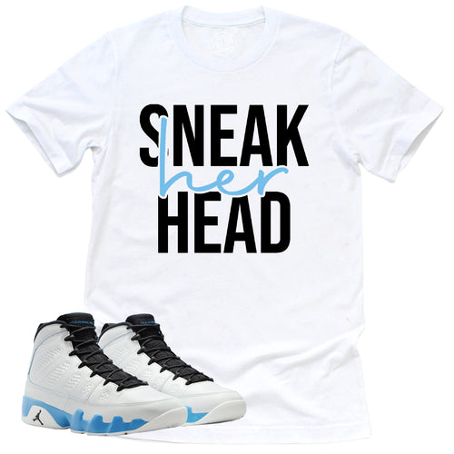 SneakHER Head Shirt | Retro Air Jordan 9 Powder Blue Sneaker Match Tee