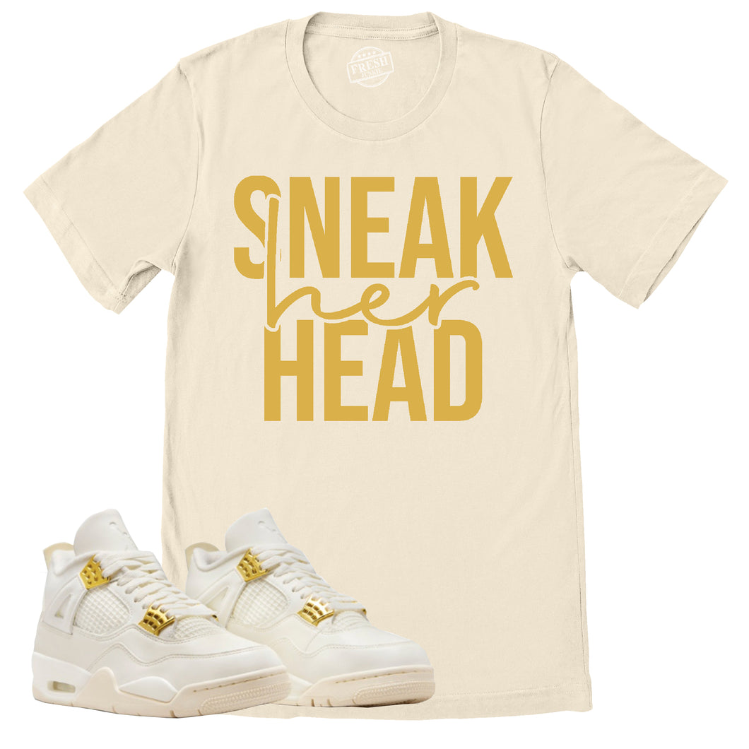 SneakHER Head Shirt | Retro Air Jordan 4 Sail Gold Sneaker Match Tee