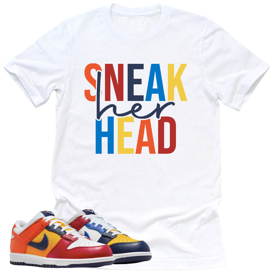 SneakHER Head  Shirt | Retro Dunk Low Midnight Navy And Varsity Red Sneaker Match Tee