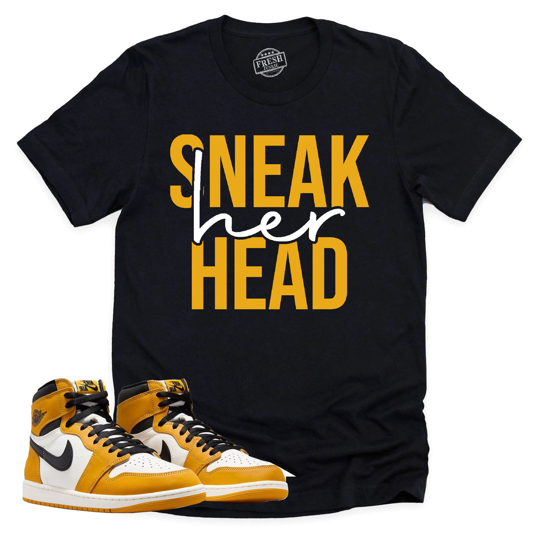 SneakHER Head Shirt | Retro Air Jordan 1 Yellow Ochre Sneaker Match Tee