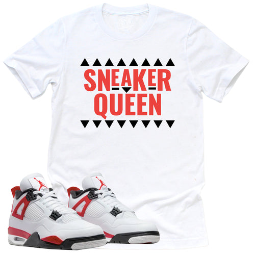 Sneaker Queen Shirt | Retro Air Jordan 4 Red Cement Sneaker Match Tee