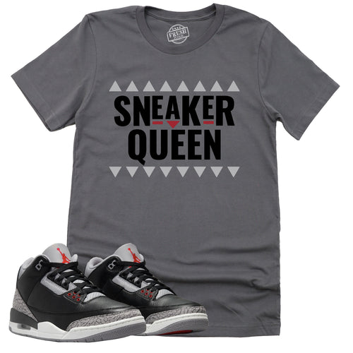 Sneaker Queen Shirt | Retro Air Jordan 3 Black Cement Sneaker Match Tee