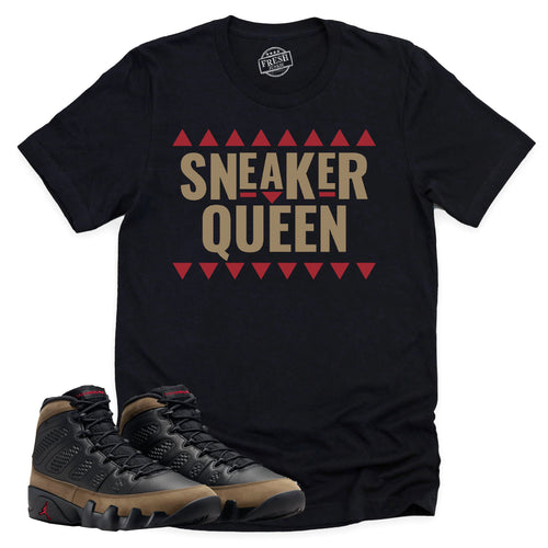 Sneaker Queen Shirt | Retro Air Jordan 9 Olive Sneaker Match Tee