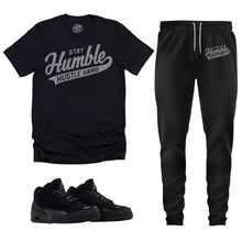 Load image into Gallery viewer, Stay Humble Hustle Hard | Retro Air Jordan 3 Black Cat Match Tee &amp; Jogger Set