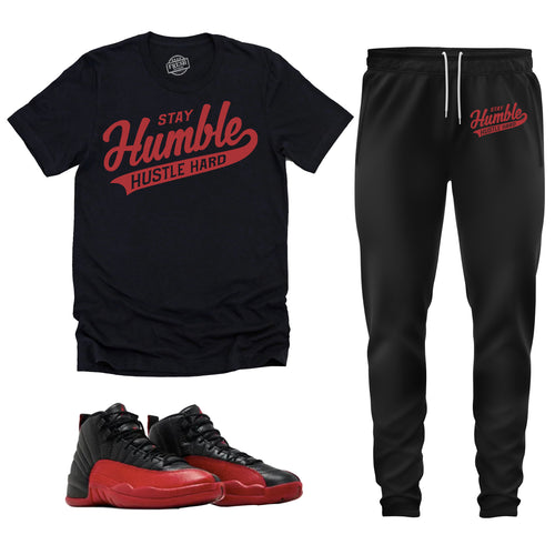 Stay Humble Hustle Hard | Retro Air Jordan 12 Flu Game Sneaker Match Tee & Jogger Set