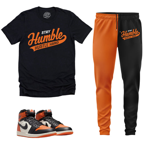 Stay Humble Hustle Hard | Retro Air Jordan 1 Shattered Backboard Sneaker Match Tee & Jogger Set