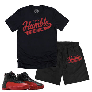 Stay Humble Hustle Hard | Retro Air Jordan 12 Flu Game Sneaker Match Tee & Short Set