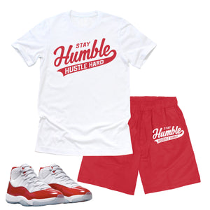 Stay Humble Hustle Hard | Retro Air Jordan 11 Cherry Red Sneaker Match Tee & Short Set