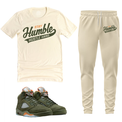 Stay Humble Hustle Hard | Retro Air Jordan 5 Olive Sneaker Match Tee & Jogger Set