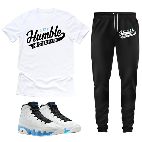 Stay Humble Hustle Hard | Retro Air Jordan 9 Powder Blue Sneaker Match Tee & Jogger Set