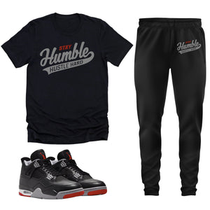 Stay Humble Hustle Hard | Retro Air Jordan 4 BRED Reimagined Sneaker Match Tee & Jogger Set